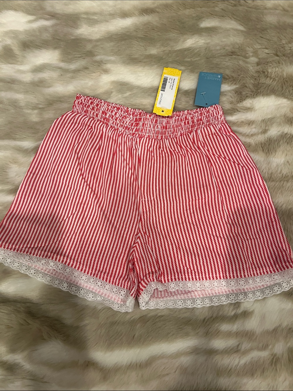 NWT Market & Spruce Red and White Striped Girls' Shorts with Lace Hem